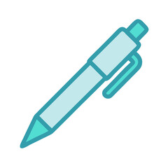 Illustration of a turquoise pen on a black background, minimalist style.