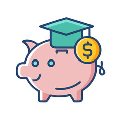 Saving for Education: Piggy Bank with Graduation Cap and Dollar Coin
