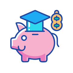 College savings concept: Piggy bank with graduation cap and dollar sign icon