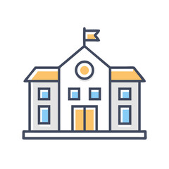 Stylized Icon of School Building with Flag on Top, Modern Design