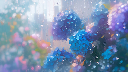 雨の中のあじさいイラスト　generative ai