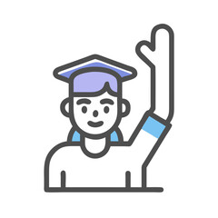 Graduate student waving his hand on black background icon illustration