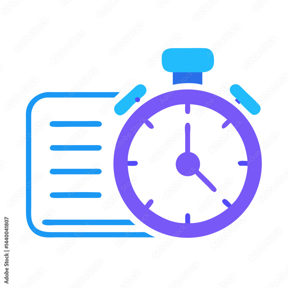 Poster task management and time management icon with stopwatch and document