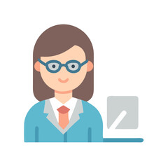 Businesswoman Icon with Laptop: Presentation, Meeting, Office Work, Professional