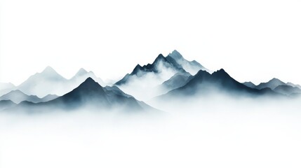 Misty Mountains Shrouded in Soft Fog Creating a Serene and Ethereal Atmosphere