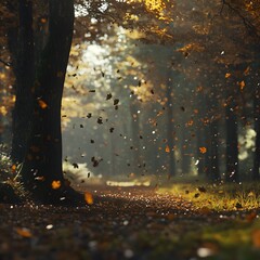 Autumn Forest Path Falling Leaves Scenic Nature Landscape, autumn, forest, path, leaves, falling, scenic, nature, landscape, trees, colorful