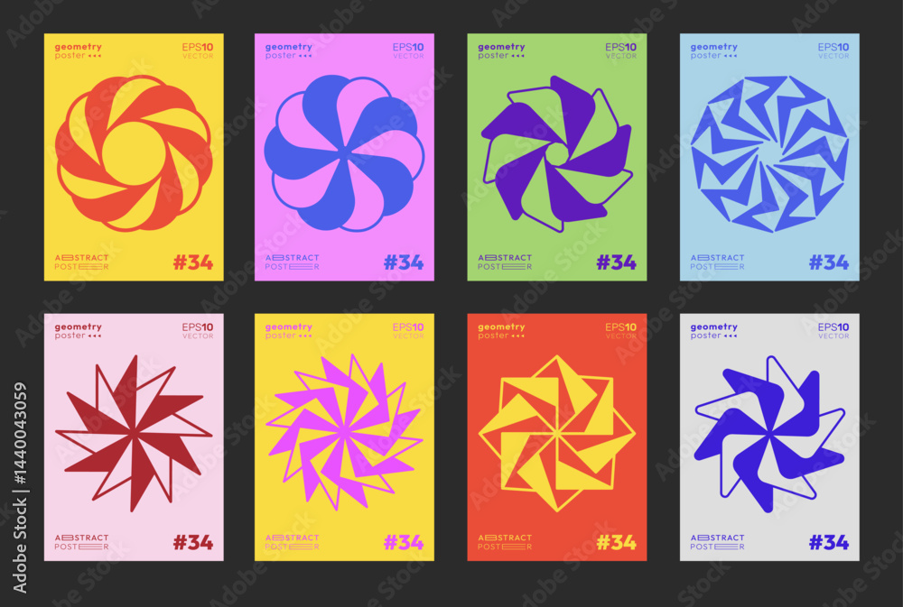 Fototapete swiss design poster set. abstract geometric circle patterns. cool y2k placards collection vector des