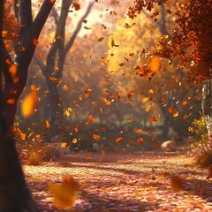 Autumn Forest Path Falling Leaves Scenic Nature Landscape, autumn, forest, path, leaves, falling, scenic, nature, landscape, trees, colorful