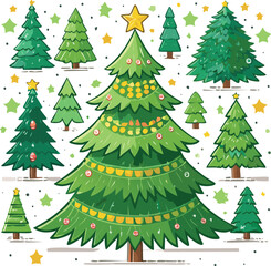 christmas tree pine set vector illustration for your template