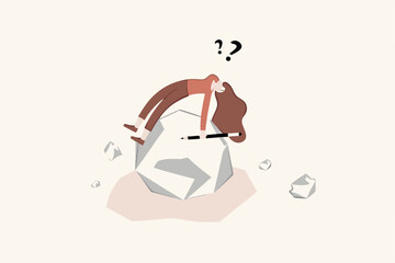 Run out of idea and imagination, lack of motivation or uninspired causing time wasted, failure and mistake concept, overwhelmed creative woman lie down on crumpled paper after fail of idea creation.