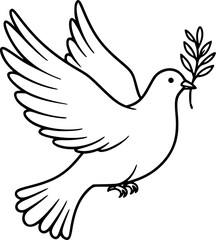 Obraz premium a black and white vector logo outline of a peace dove carrying an olive branch icon