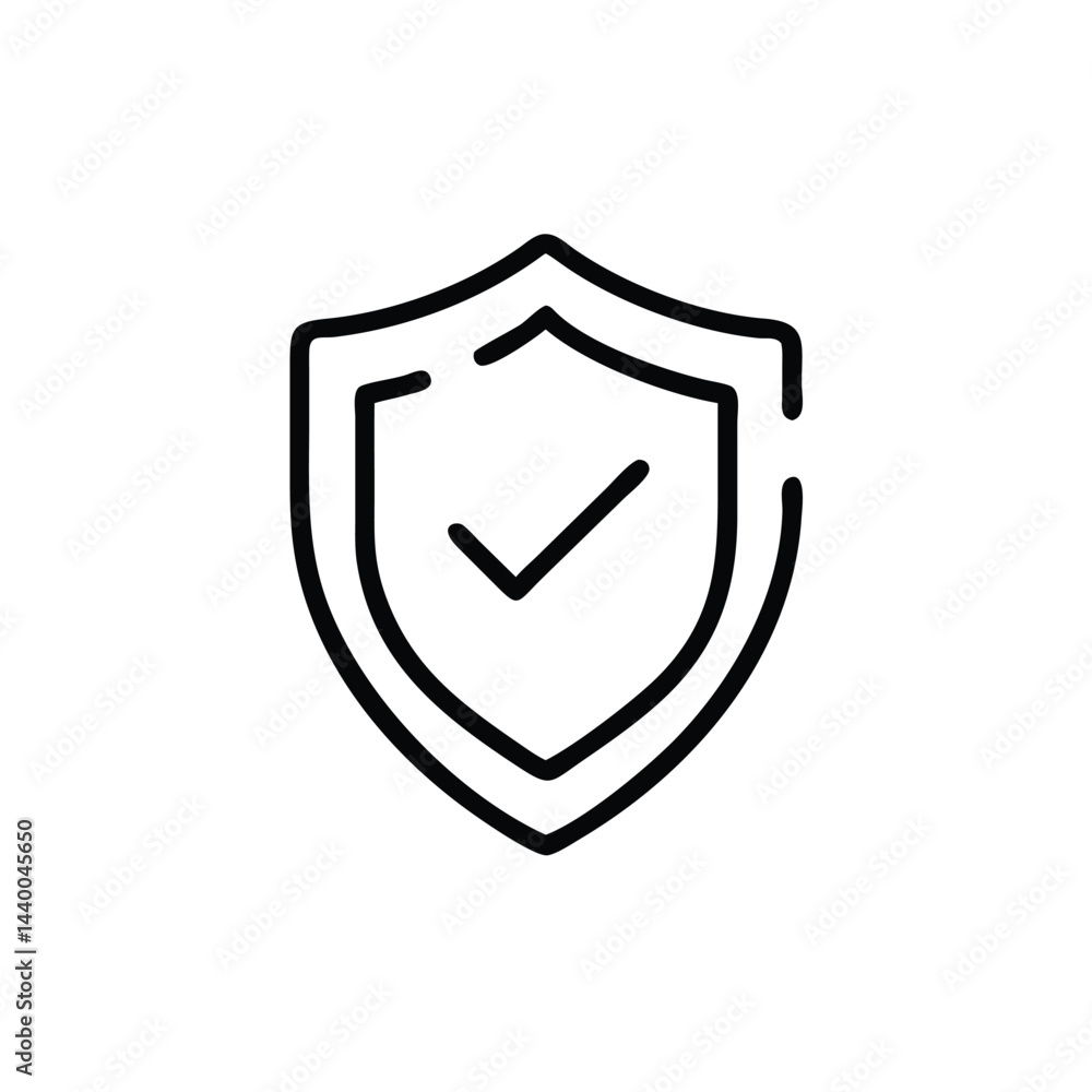 Poster shield with checkmark protection on white background for web and graphic design