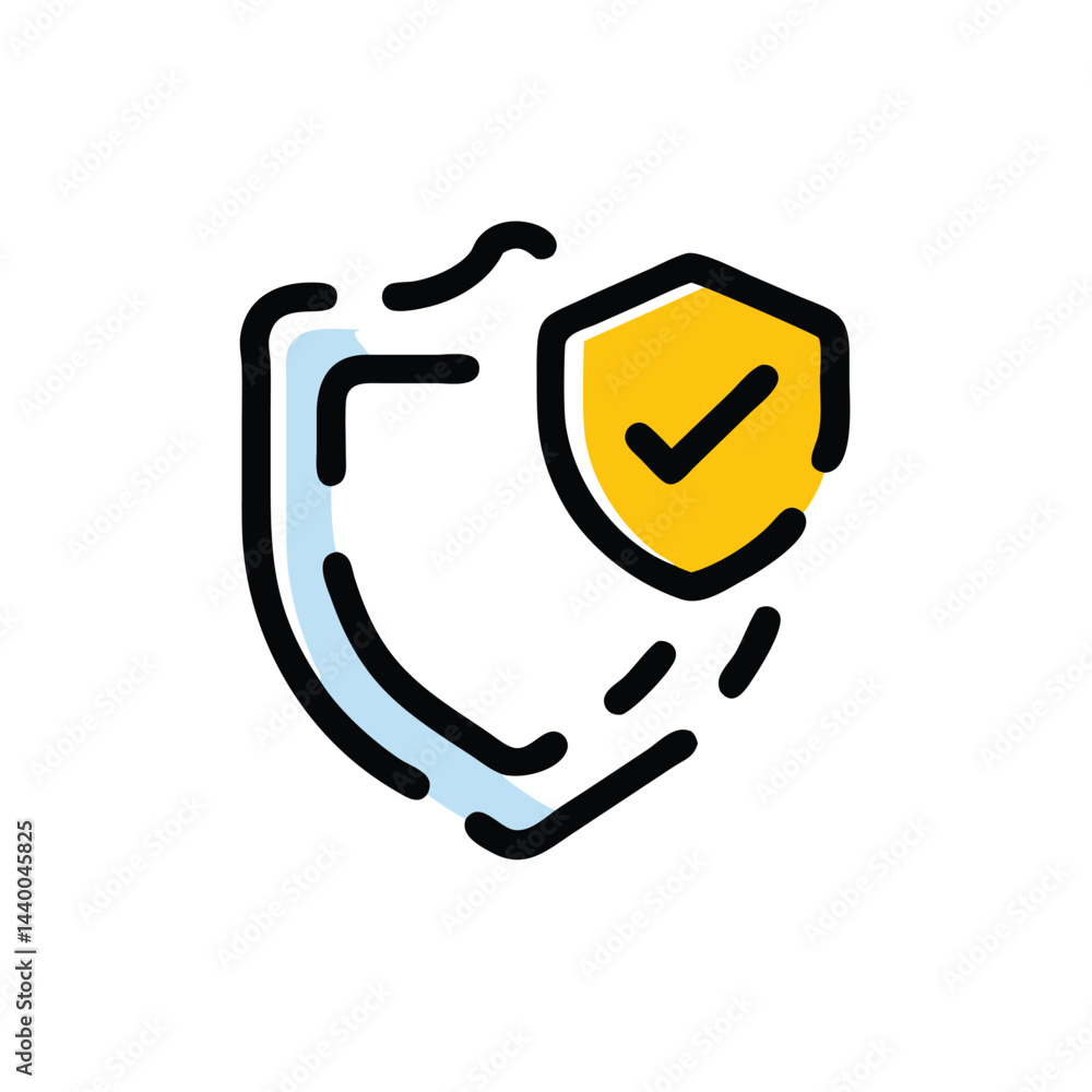 Poster shield with checkmark protection on white background for web and graphic design