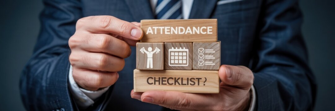 Wooden blocks displaying attendance checklist. - Powered by Adobe