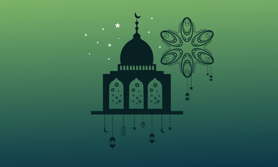 Green mosque with stars and ornamental design