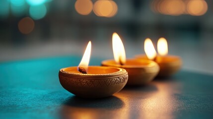 Festive diwali celebration with oil lamps home decor evening glow warm atmosphere joyful greetings