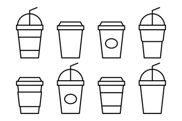 Vector isolated Beverage Cup icon set in black outline