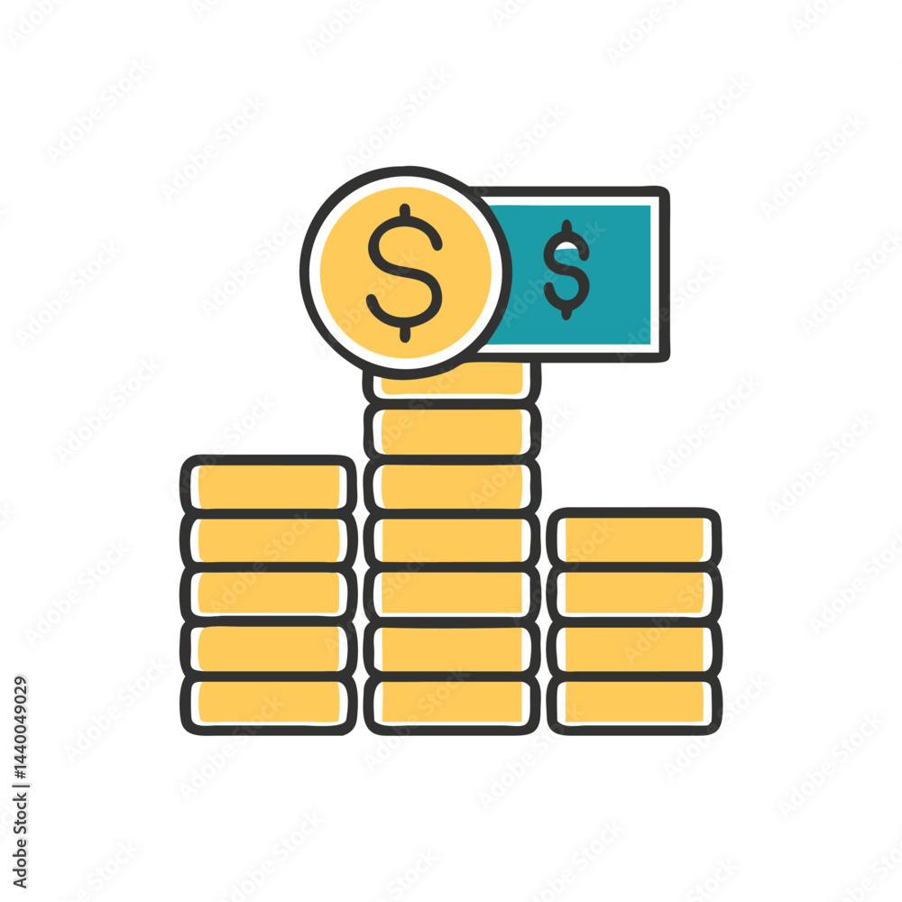 Poster stack of coins on white background for web and graphic design