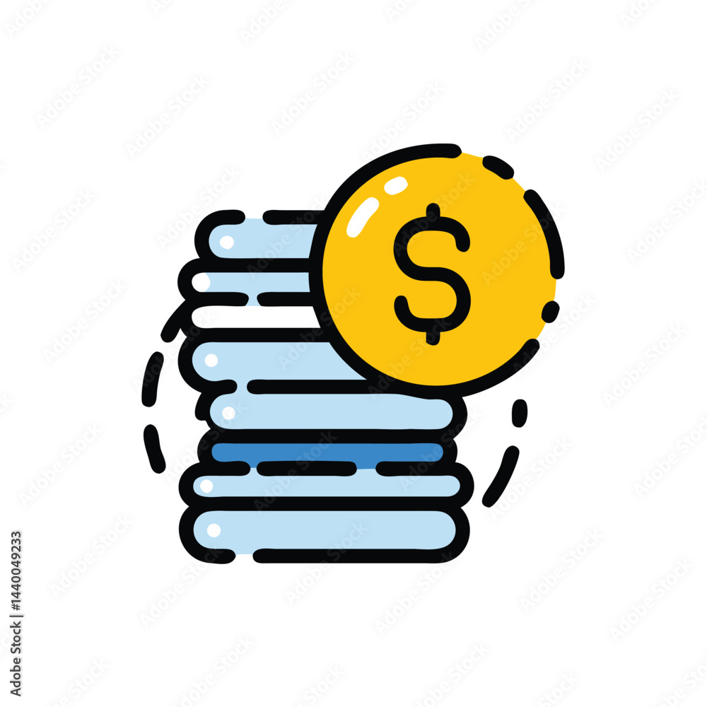 Poster stack of coins on white background for web and graphic design