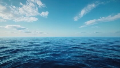 Obraz premium Calm sea under a blue sky with white clouds in horizontal composition.