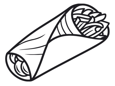 recommend clip art: Black and White Burrito Illustration: Simple Outline Vector Design