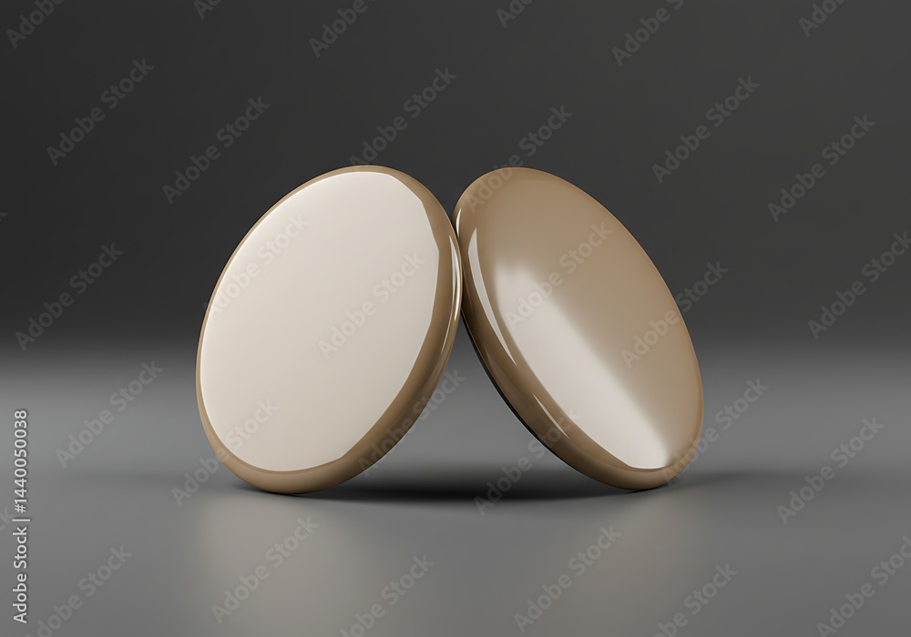 Poster elegant presentation of two oval decorative objects with neutral color palette