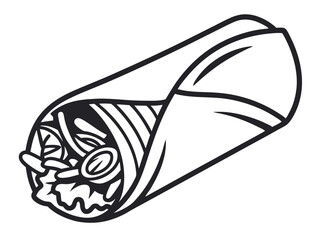 Black and White Burrito Illustration: Simple Outline Vector Design