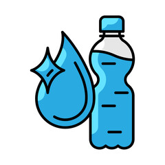 Plastic bottle with water drop icon. Aqua or liquid thin line illustration.