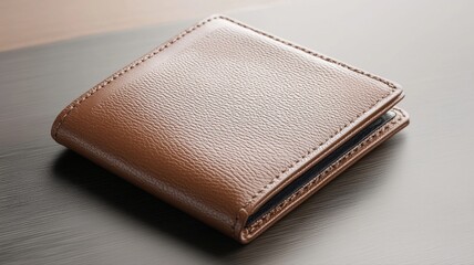 Brown Leather Wallet on a Dark Wood Table wallet leather brown accessories fashion style texture