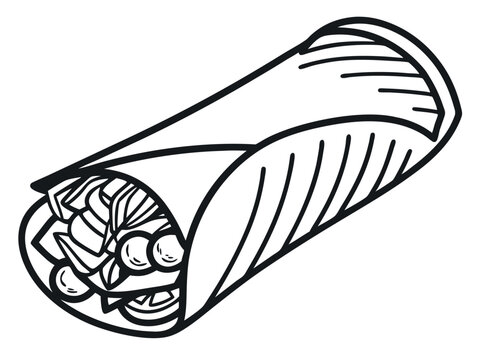 recommend clip art: Black and White Burrito Illustration: Simple Outline Vector Design
