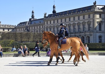 Paris, France. Female gendarmes patrol the city on horseback.