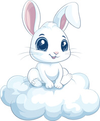 white rabbit with blue sky and clouds