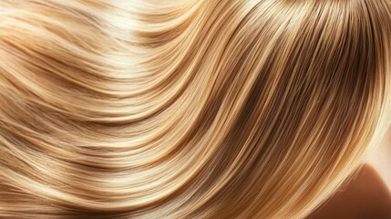 Blonde woman with straight, shiny hair in the sunlight.