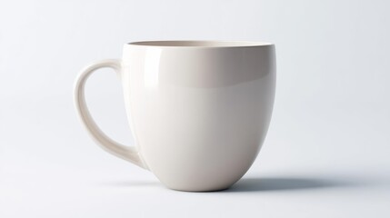 Obraz premium Elegant white mug on a neutral background, showcasing its smooth surface and shape, ideal for branding