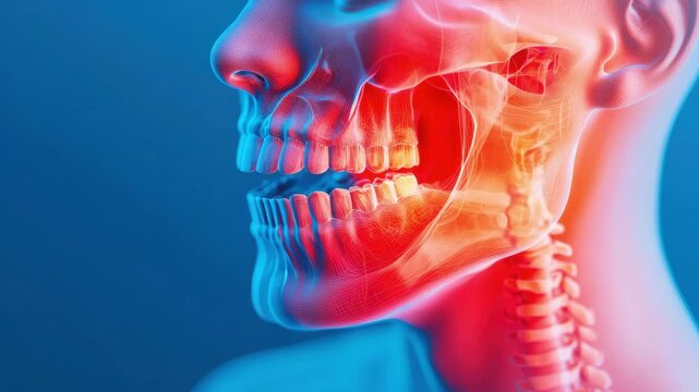 Human Jawbone Anatomy 3D Model Red and Blue Highlight Detail Medical Illustration