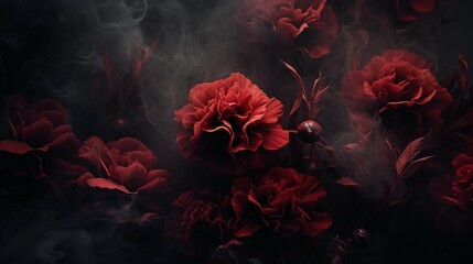 Poisonous-looking dark florals in the mist