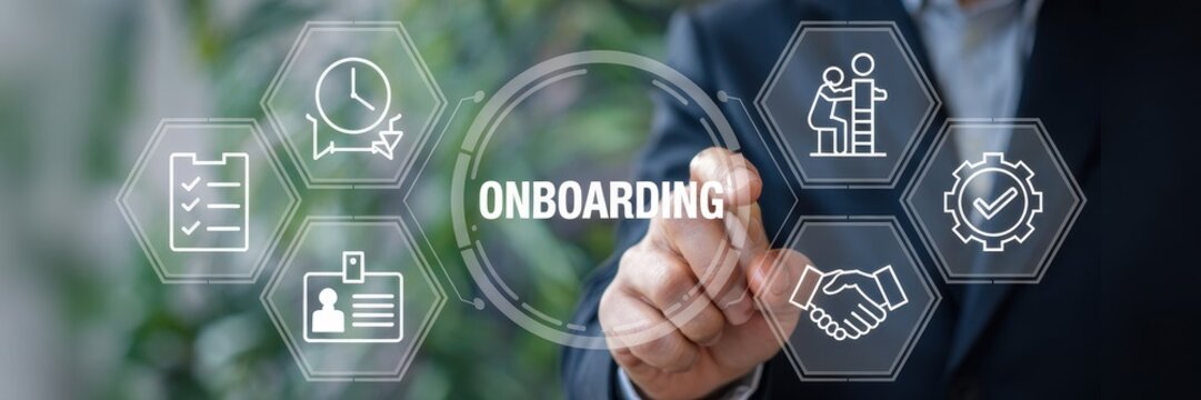 Digital interface highlighting employee onboarding process
