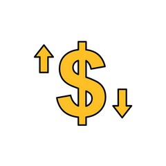 Obraz premium 3D gold dollar with three directional arrows