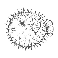 Porcupine Pufferfish Line Art Illustration