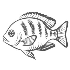 Damselfish Line Art Illustration, Tropical Fish