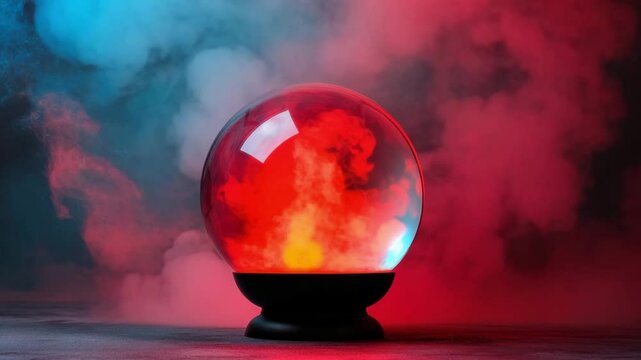 Mystical Crystal Ball with Fiery Red Light and Smoky Background Perfect for Halloween or Fantasy Themes