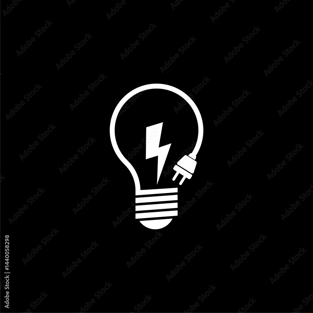 Poster light bulb with lightning symbol icon isolated on black background