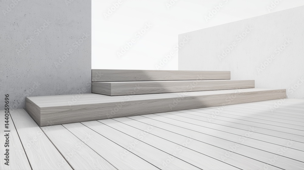 Aufkleber minimalist white steps and platform: modern architecture design minimalist steps platform design