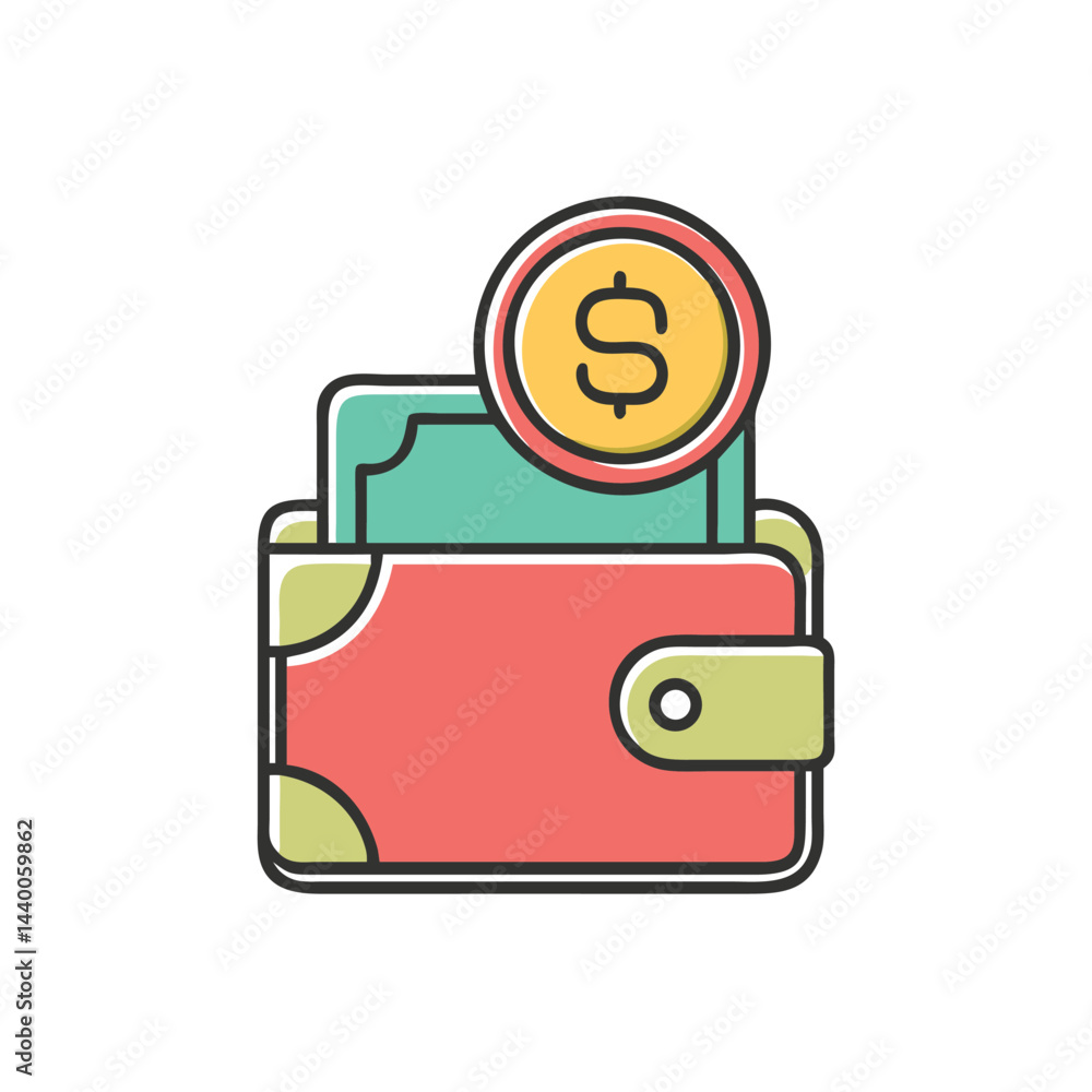 Poster wallet with coin on white background for web and graphic design