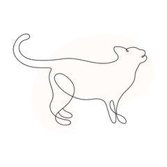 Outine Cat. Cute Cat in Continuous One Line Drawing Style. Creative Outline Cat Icon Set. Cat Minimalist Contour Art with a Splash of Color isolated on white background