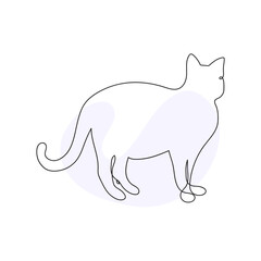 Cat in Continuous One Line Drawing Style. Creative Outline Cat Icon Set. Cat Minimalist Contour Art with a Splash of Color isolated on white background
