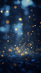 Fototapeta premium Starry summer night with glowing fireflies, deep blue and gold dreamy ambiance