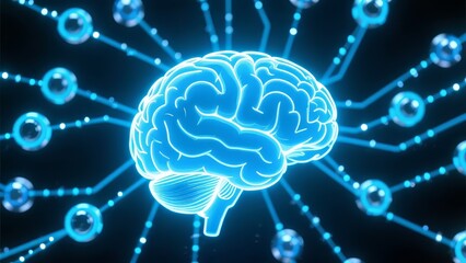 Neon Blue Brain with Connected Nodes