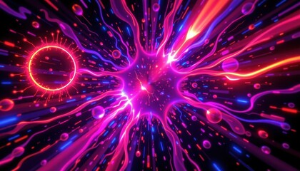 Fototapeta premium neon glow electric neon splashes glowing against a dark background, exuding energy and vibrancy.