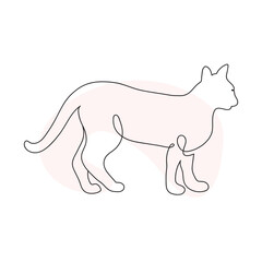 Cat Walking in Continuous One Line Drawing Style. Creative Outline Cat Icon Set. Cat Minimalist Contour Art with a Splash of Color isolated on white background